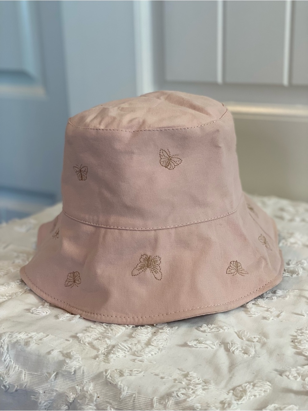 Source Unknown Pink Butterfly Embroidered Kids Bucket Hat